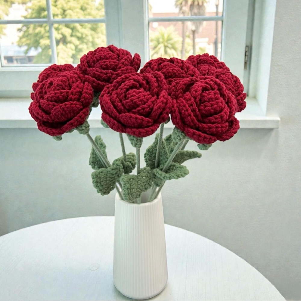 6 Handmade Crochet Roses